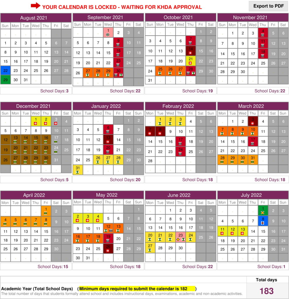 Academic Calendar 2021-2022 - Dubai Modern Education School