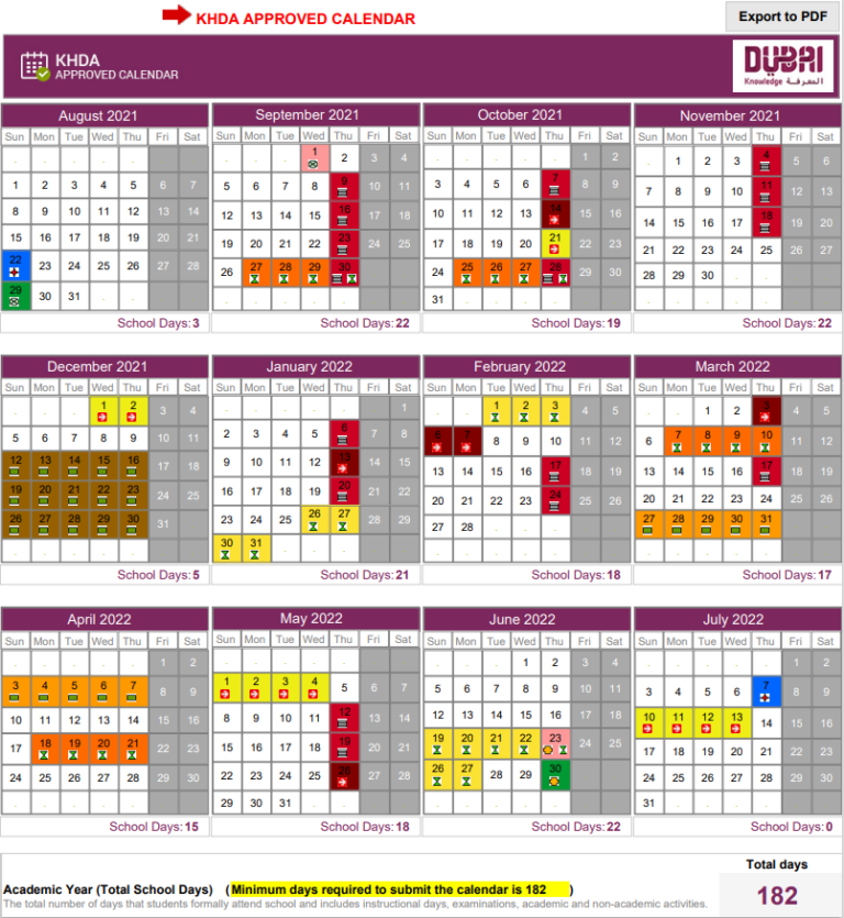 Academic Calendar 2021-2022 - Dubai Modern Education School